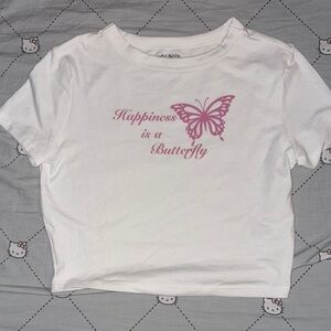 White and Pink Kids Butterfly T-Shirt